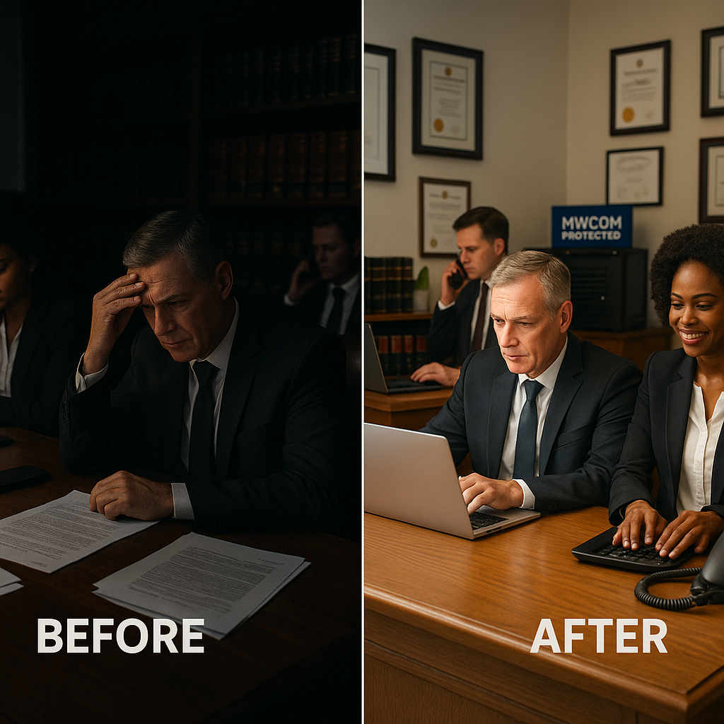 Before and after comparison of a law firm with MWCOM load shedding protection