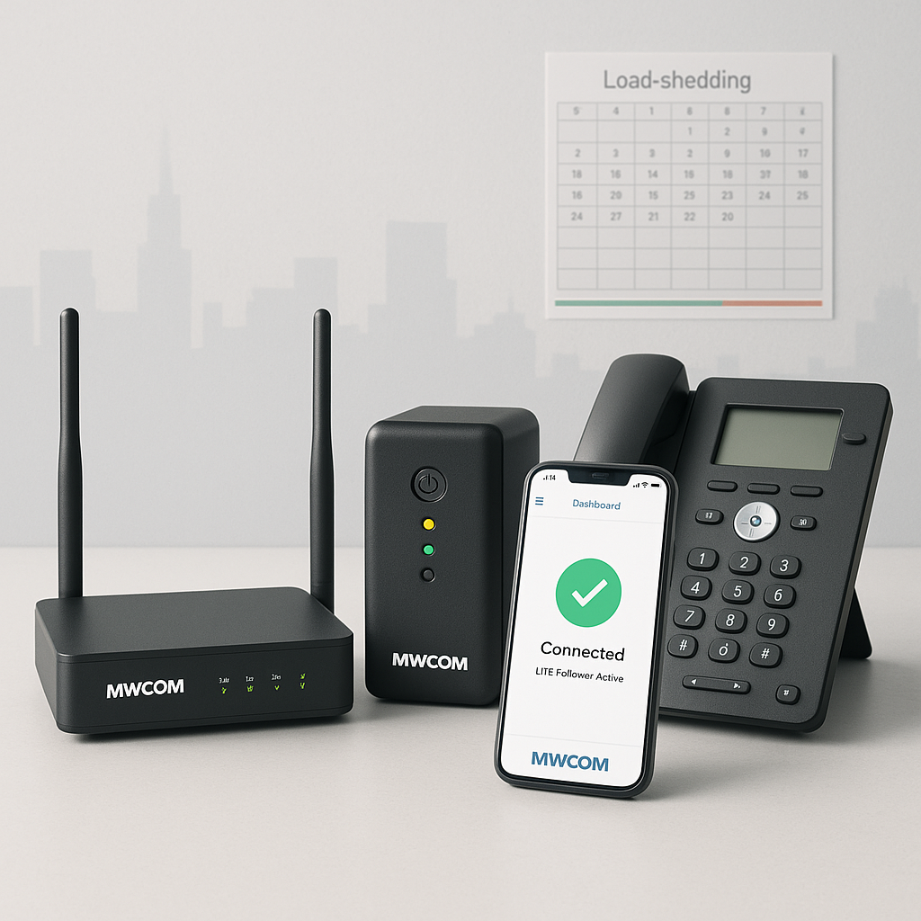 MWCOM Essential Protection kit with router, UPS, VoIP phone and mobile app