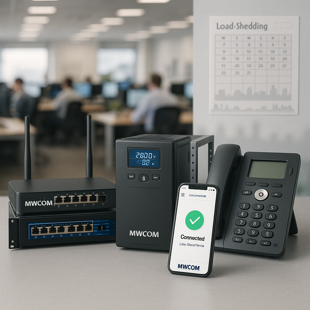 MWCOM Premium Protection kit with rack-mounted router, robust UPS and enterprise-grade equipment