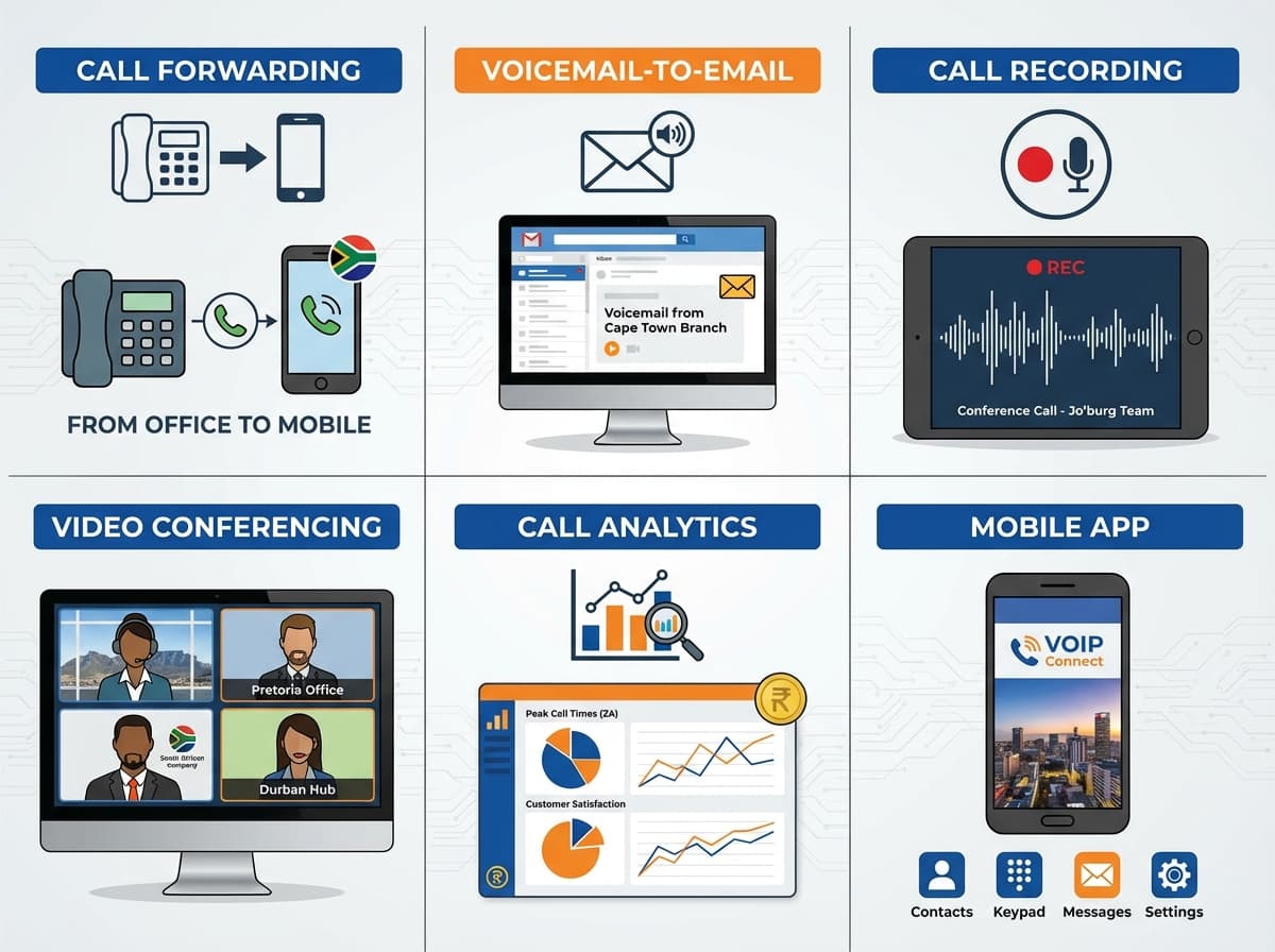 VoIP features showcase: call forwarding, voicemail-to-email, call recording, video conferencing